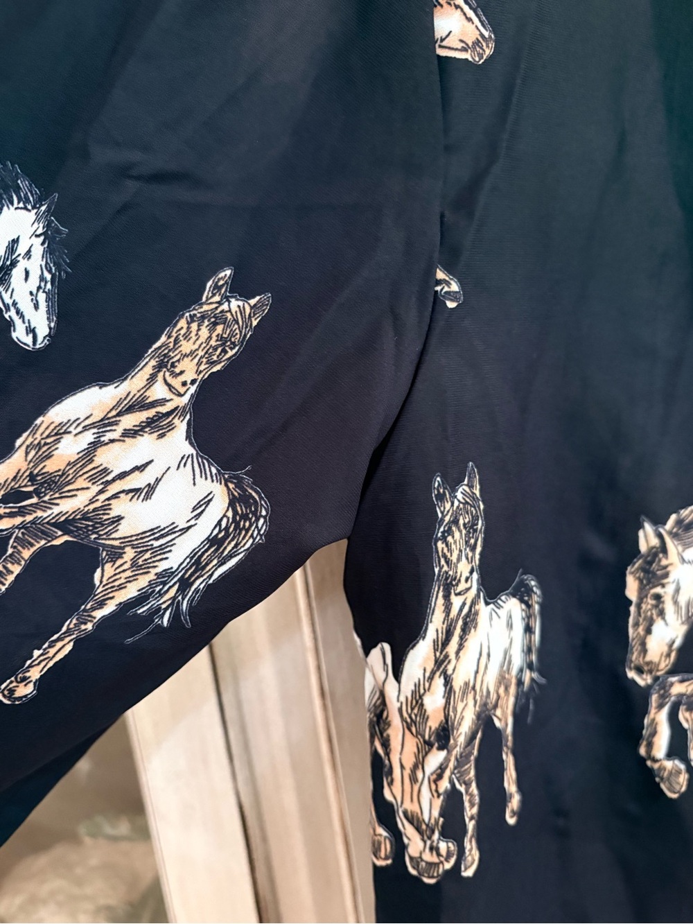 Black Button-Down Blouse with Elevated Equestrian Print - Picture 5 of 9
